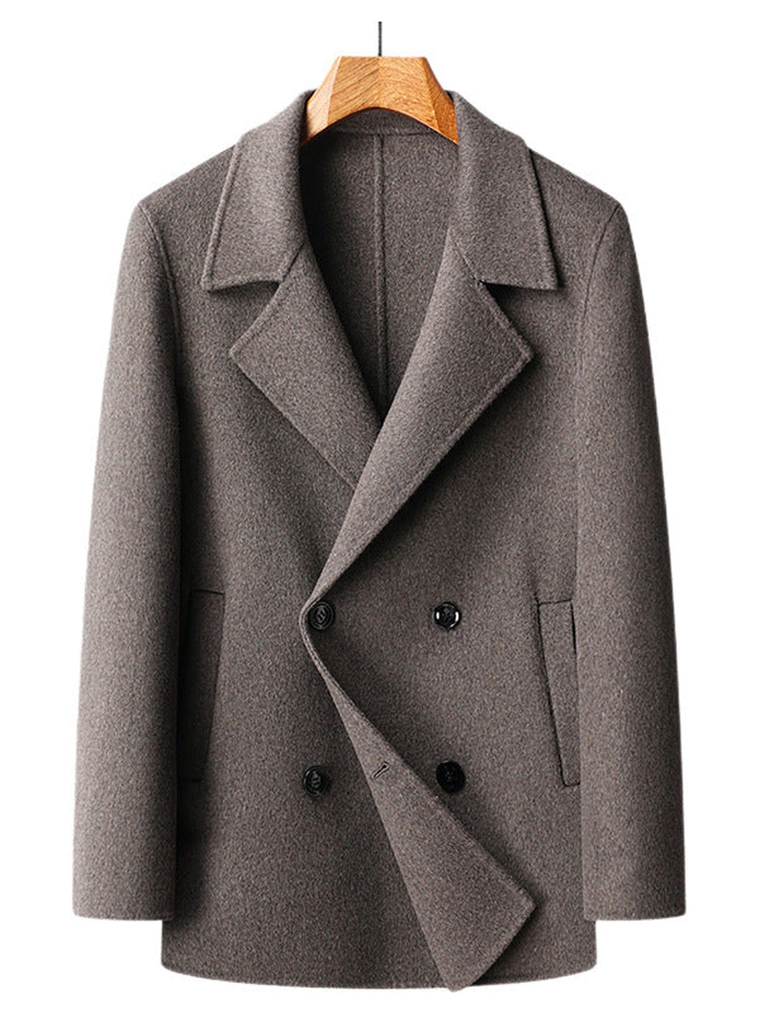 70% Wool Double-Faced Double-Breasted Coat – Men – Grey – front