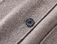 100% Wool Knit Shirt-Collar Cardigan – Men – Stone – button detail