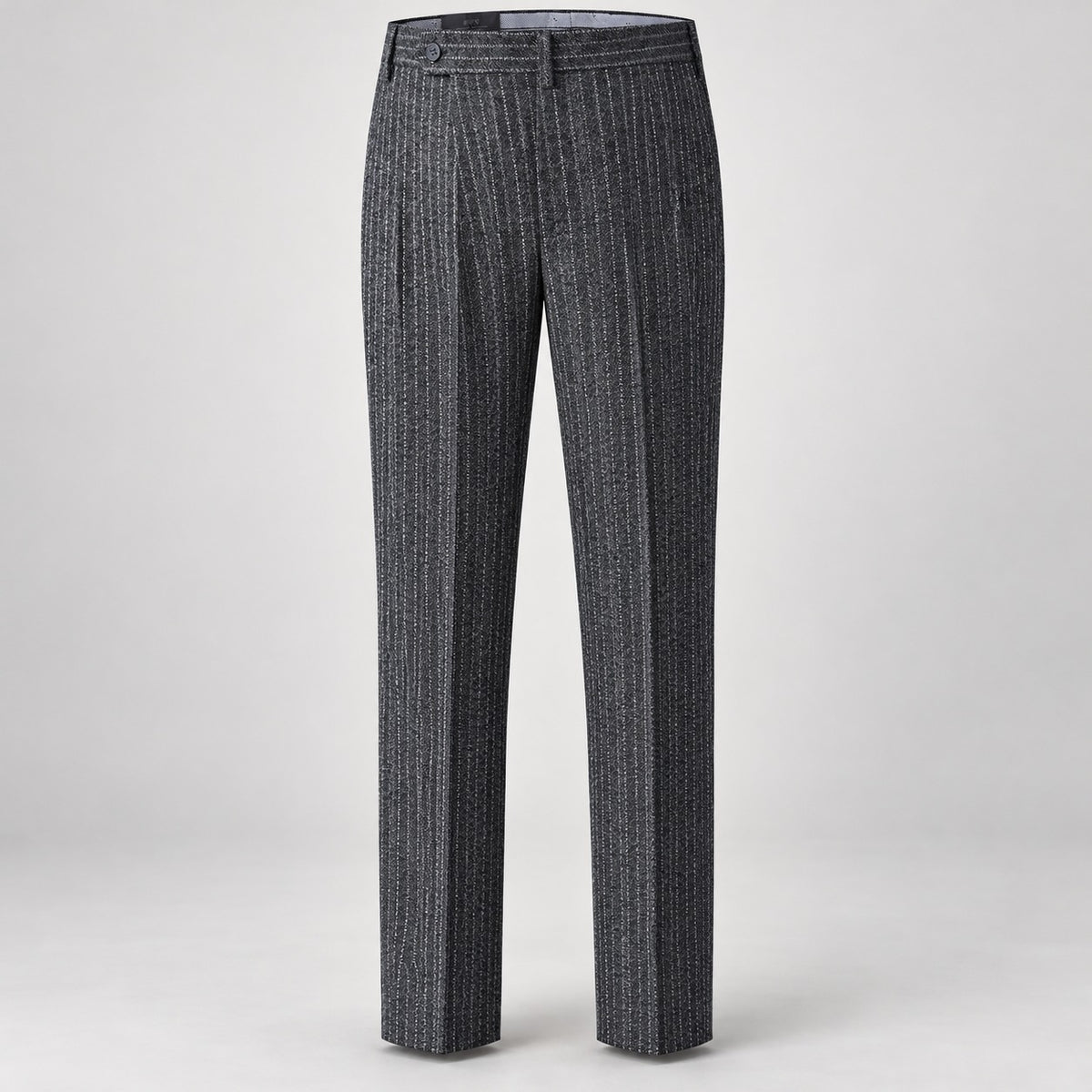 Wool-Look Straight Trousers, Stripe or Check – Men – Grey – pinstripe, front