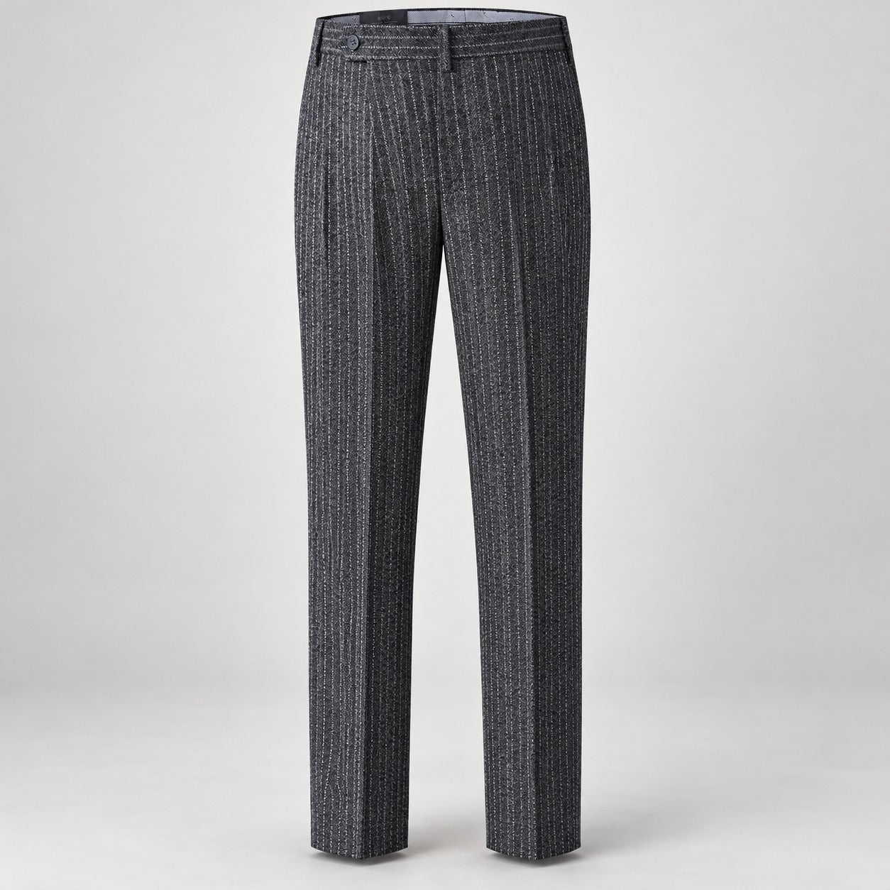 Wool-Look Straight Trousers, Stripe or Check – Men – Grey – pinstripe, front