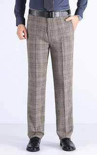 Wool-Look Straight Trousers, Stripe or Check – Men – Brown – check, full length