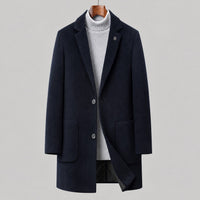 Wool Overcoat, Single-Breasted Mid-Length – Men – Navy – front