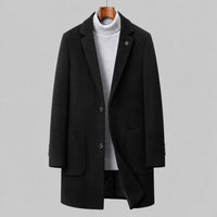 Wool Overcoat, Single-Breasted Mid-Length – Men – Black – front