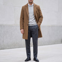 Wool Overcoat, Single-Breasted Mid-Length – Men – Camel – worn
