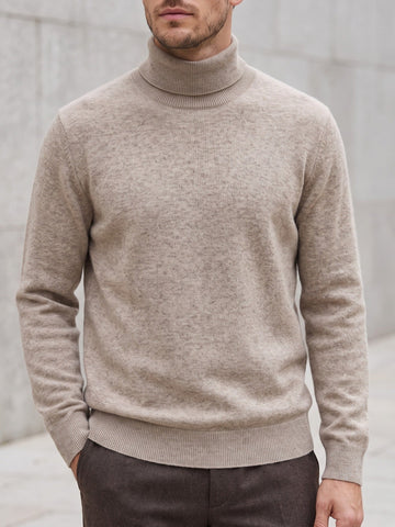 Wool Roll-Neck Sweater – Men – Camel – worn