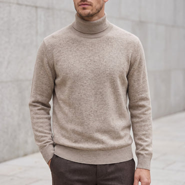 Wool Roll-Neck Sweater – Men – Camel – worn
