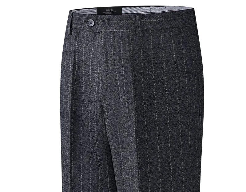 Wool-Look Straight Trousers, Stripe or Check – Men – Charcoal – pinstripe, front