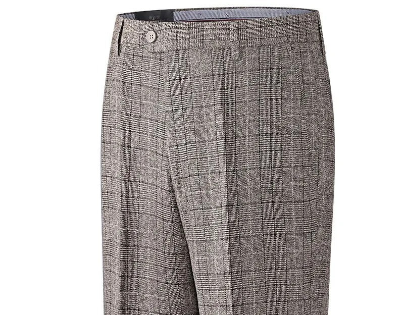 Wool-Look Straight Trousers, Stripe or Check – Men – Brown – check, front