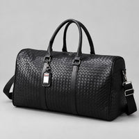Woven Leather-Look Weekender Bag – Men – Black – front