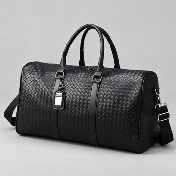 Woven Leather-Look Weekender Bag – Men – Black – front
