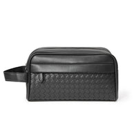 Woven Leather-Look Zip Pouch, Wrist Strap – Men – Black – front, handle