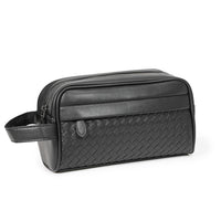Woven Leather-Look Zip Pouch, Wrist Strap – Men – Black – three-quarter