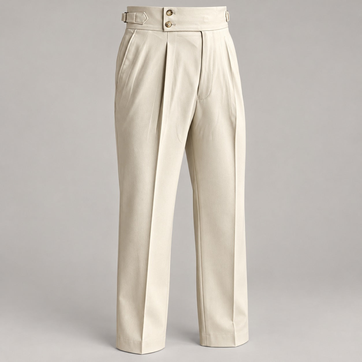 Wrinkle-Free High-Waist Pleated Trousers, Double-Button Tab – Men – Beige – waist